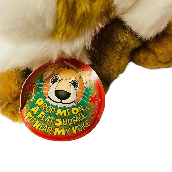 Fiesta Santa Hat Leopard Tiger Plush Voice Activated Soft Cuddly Toys 10" Red Br - Picture 6 of 12